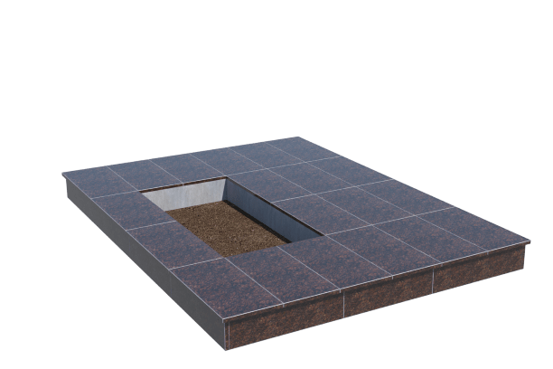 Площадки на могилу в Воронеже | Площадка с вертикальной (15 см) облицовкой Дымовским гранитом (под цветник)