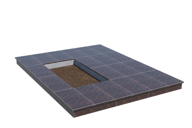 Площадки на могилу в Воронеже | Площадка с вертикальной (10 см) облицовкой Дымовским гранитом (под цветник)