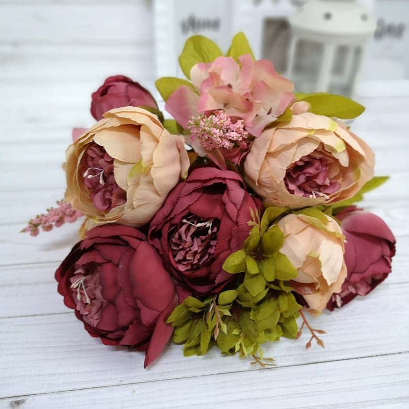 Искусственные цветы в Воронеже | Цветы искусственные «Пионы», персиково-малиновые, букет