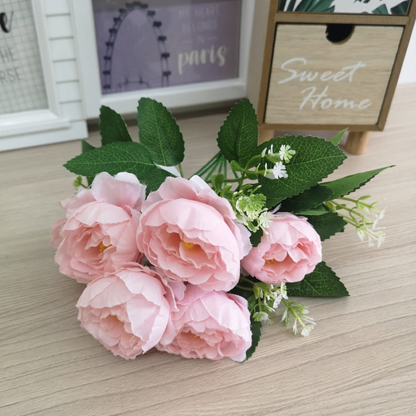 Искусственные цветы в Воронеже | Цветы искусственные «Минипиончики с гипсофилой», нежно-розовые, букет