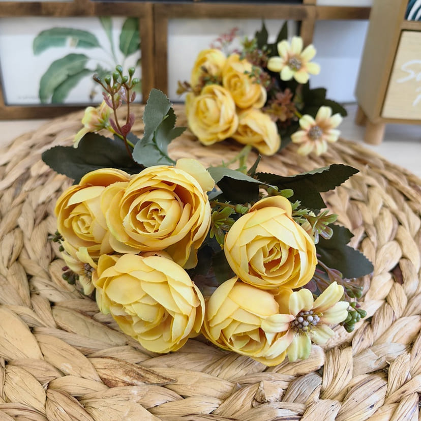 Искусственные цветы в Воронеже | Цветы искусственные «Камелии с мелкоцветом», желтые, букет