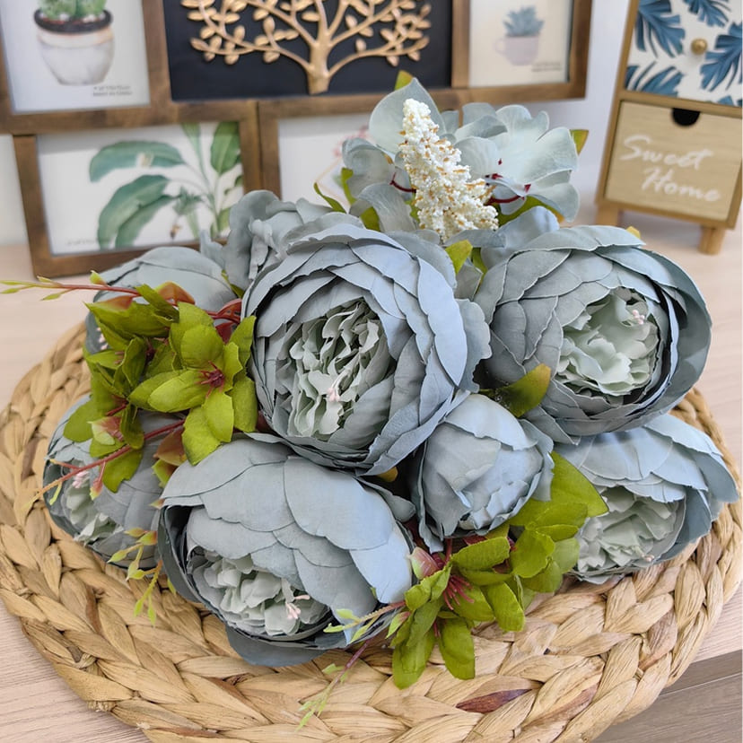 Искусственные цветы в Воронеже | Цветы искусственные «Пионы», серо-голубые, букет